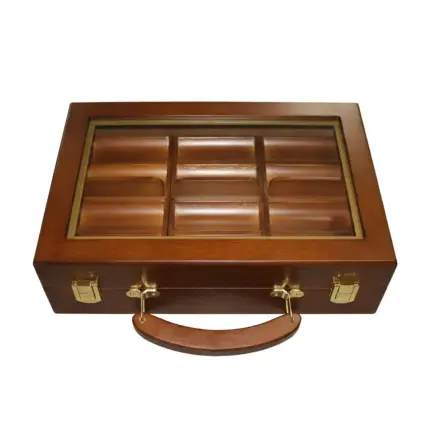 Deluxe 300 Chip Glass-Top Wood Chip Case